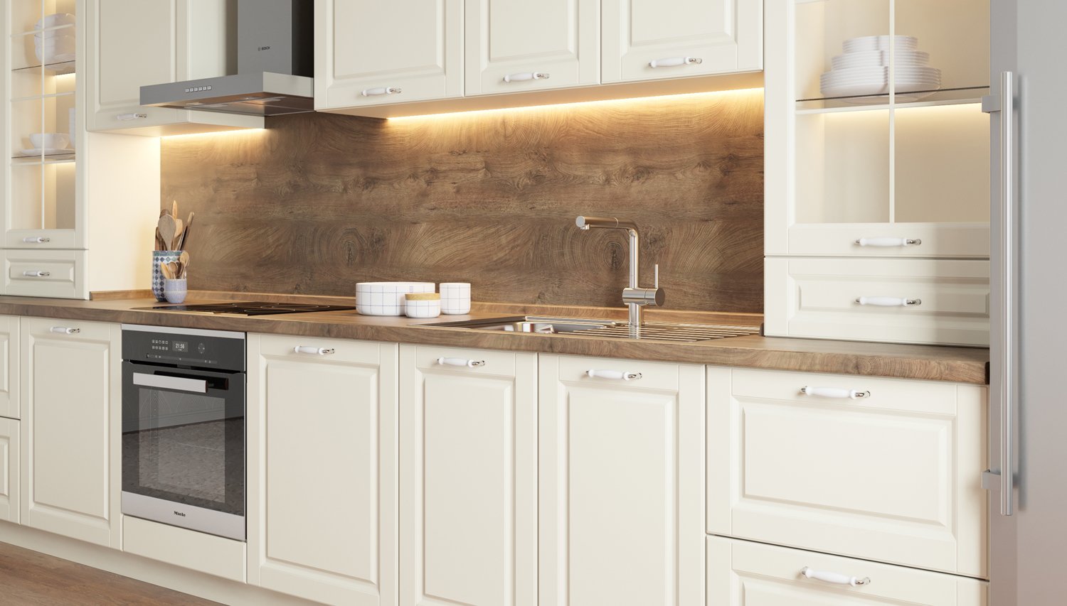 Кухня СК-06. Матовый. Светлый Пастельный. МДФ + плёнка. Мебель 