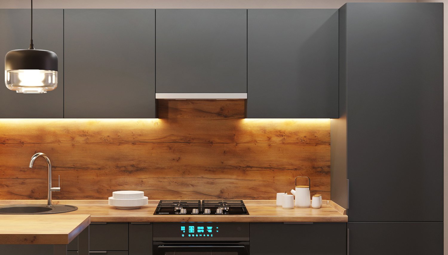 Кухня Л-04. Матовый. Тёмный. МДФ + плёнка. Мебель 