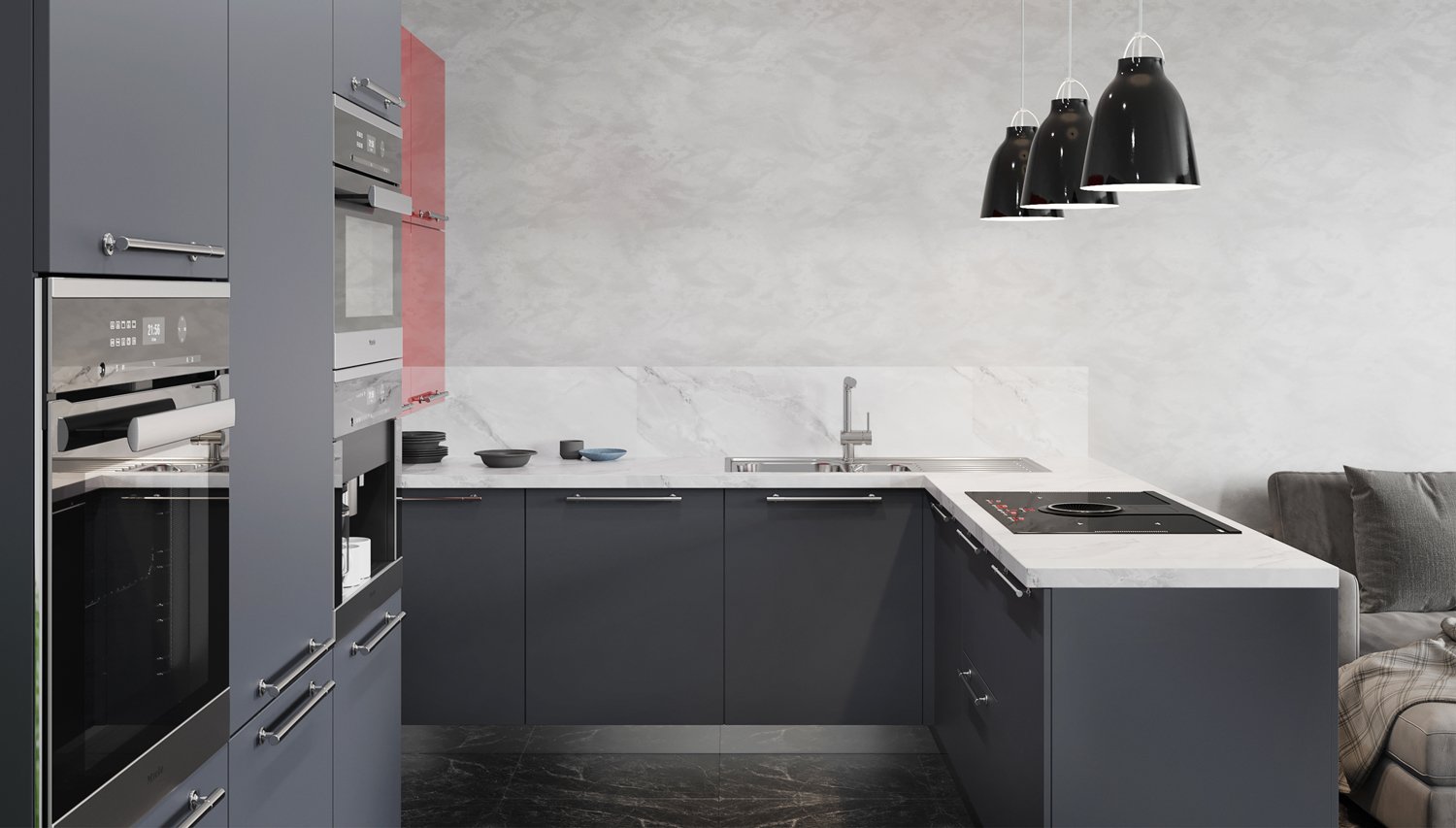 Кухня С-04. Матовый Глянец. Тёмный. МДФ + пластик МДФ + лак. Мебель 