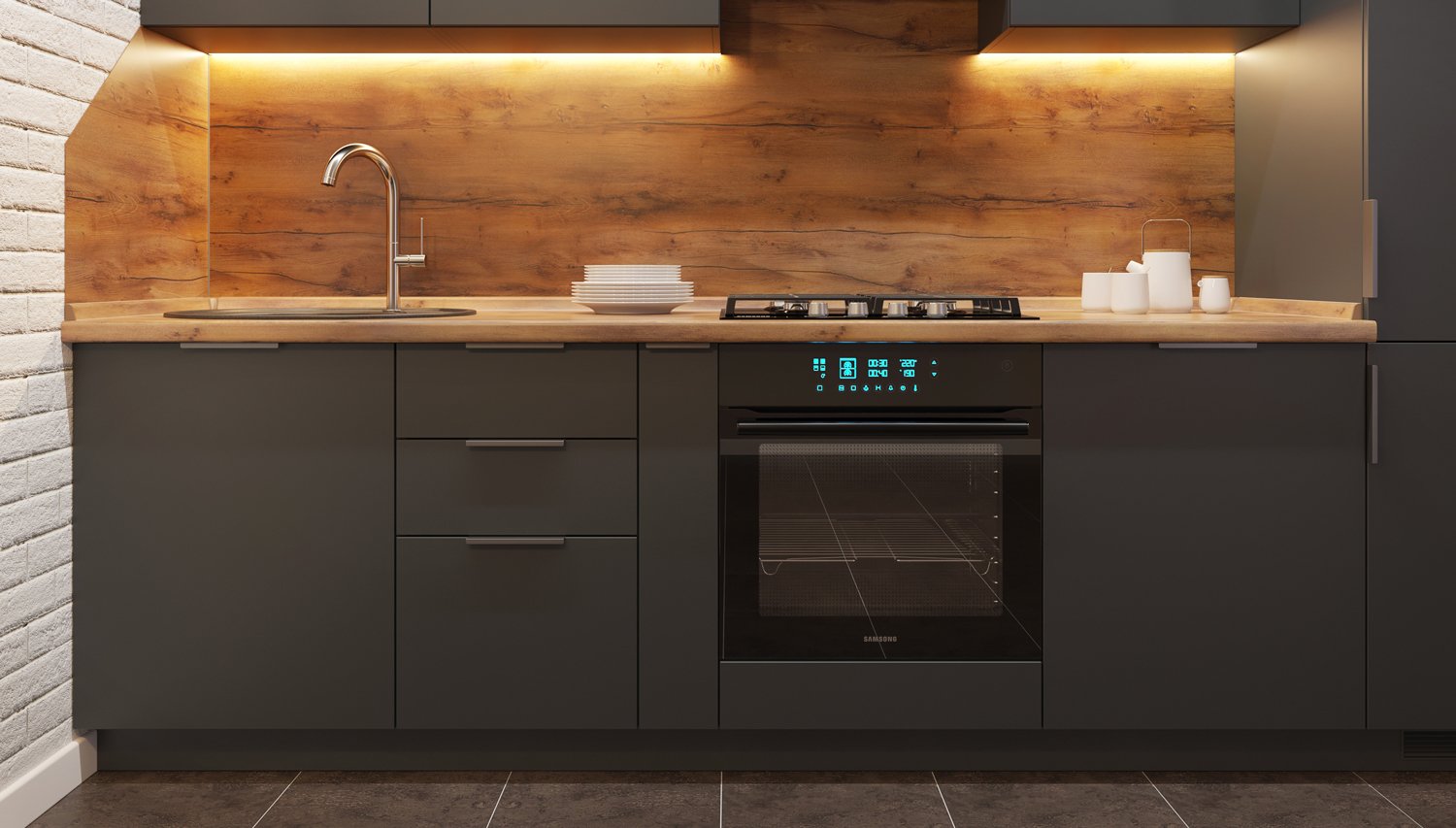 Кухня Л-04. Матовый. Тёмный. МДФ + плёнка. Мебель 