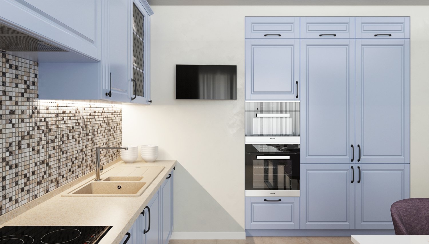 Кухня Н-01. Матовый. Пастельный. МДФ + плёнка. Мебель 