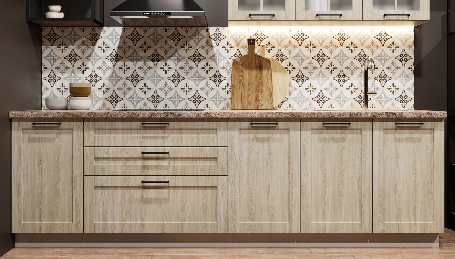 Кухня Л-05. Матовый. Древесный Пастельный. МДФ + плёнка. Мебель 