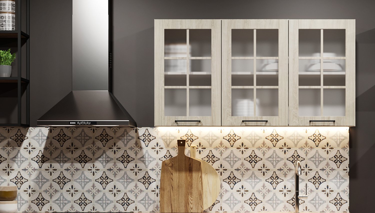 Кухня Л-05. Матовый. Древесный Пастельный. МДФ + плёнка. Мебель 