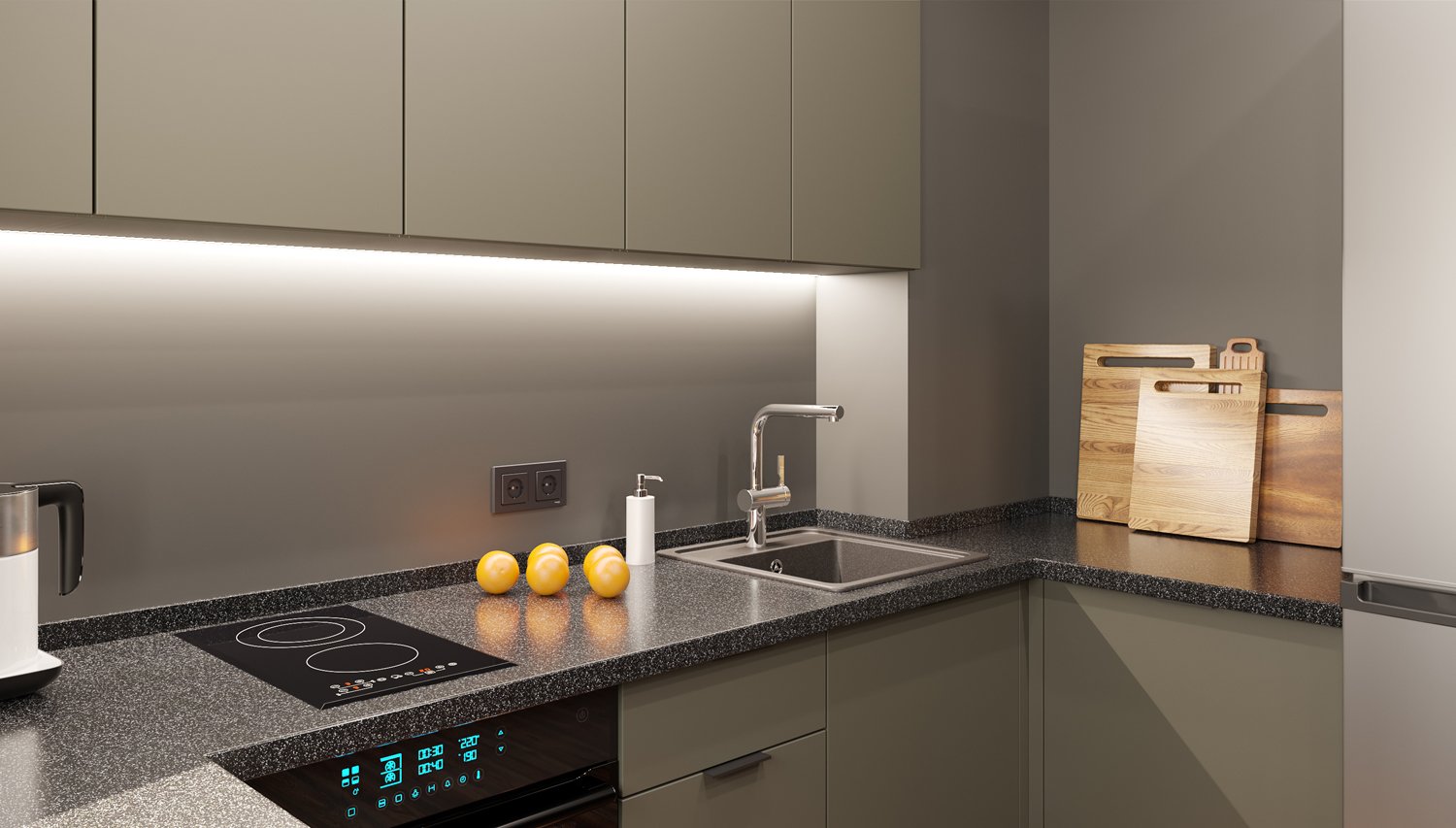 Кухня Л-02. Матовый. Тёмный. МДФ + пластик. Мебель 